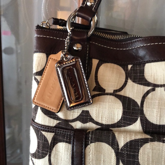 Coach Handbags - Brown & Ivory Coach Purse Bag Large Beautiful